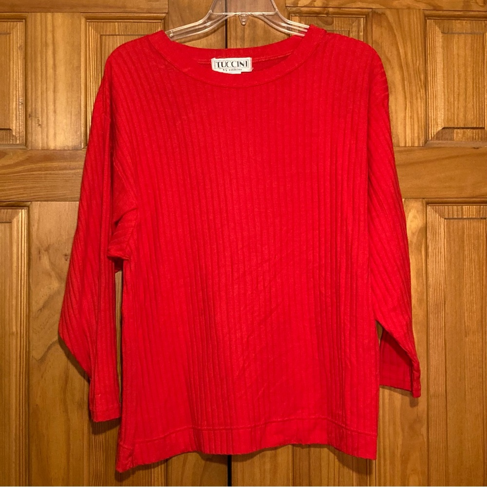 NWOT Tuccini Vintage 80s 90s Top Long Sleeve Blouse Red Size M Medium